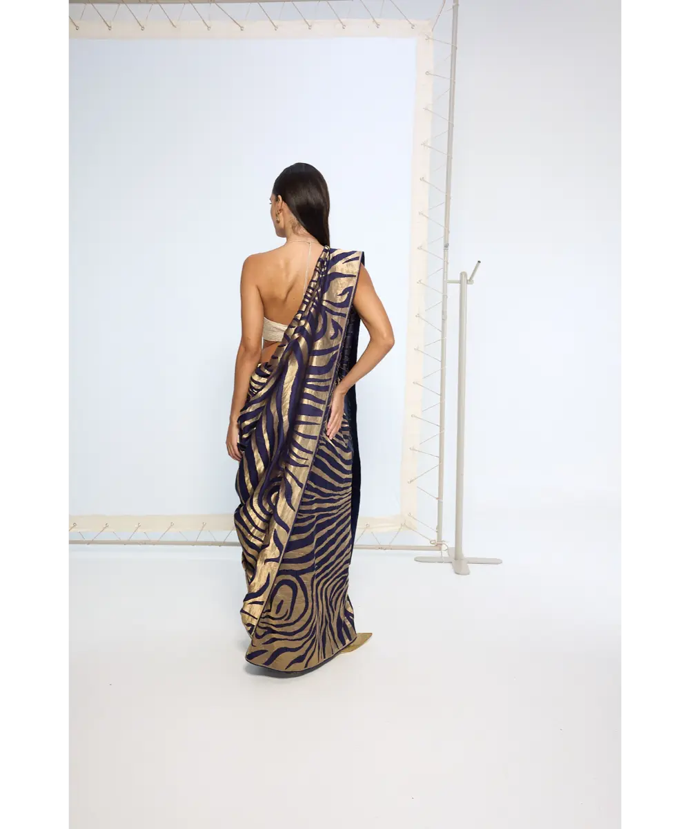 EKAYA BANARAS - Handwoven Blue & Gold Silk Saree